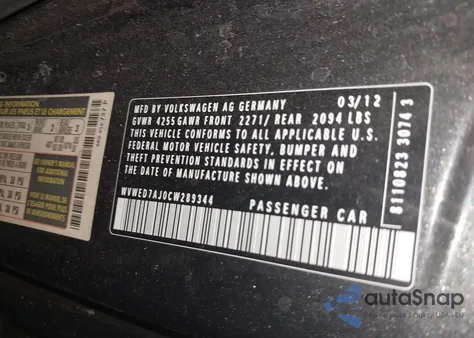 2012 Volkswagen Gti 2-Door z USA, uszkodzony, nr VIN WVWED7AJ0CW289344